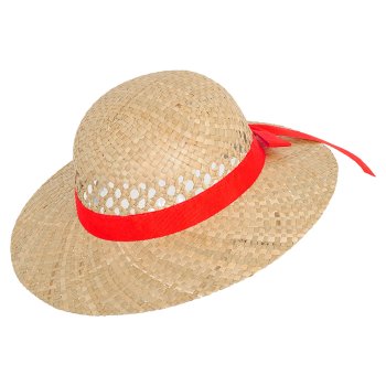 Preview: Damen Strohhut Hut Sommerhut von Faustmann in natur Garnitur rot